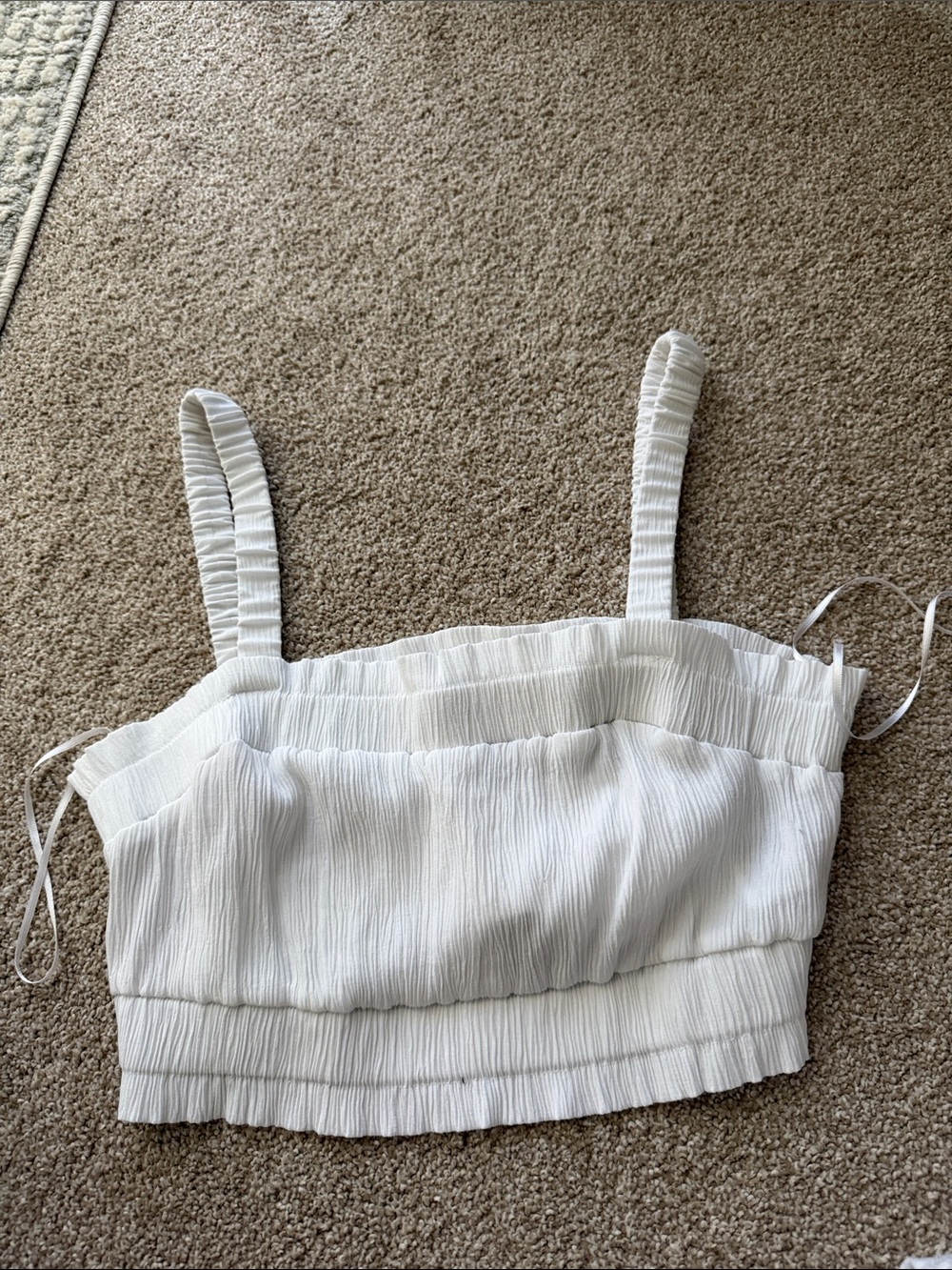 H&M White Smocked Textured Cropped Tank